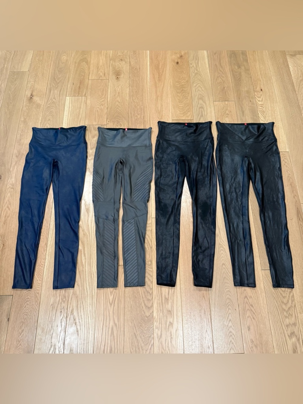 SPANX Lot Of 4 Leggings Faux Leather Moto Biker Women’s Medium Pants Black Blue